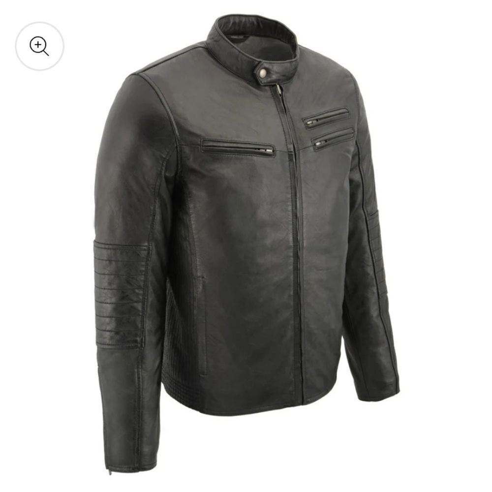 NWT MILWAUKEE LEATHER SFM1806 MEN'S BLACK EURO COLLAR CAFE STYLE LEATHER JACKET